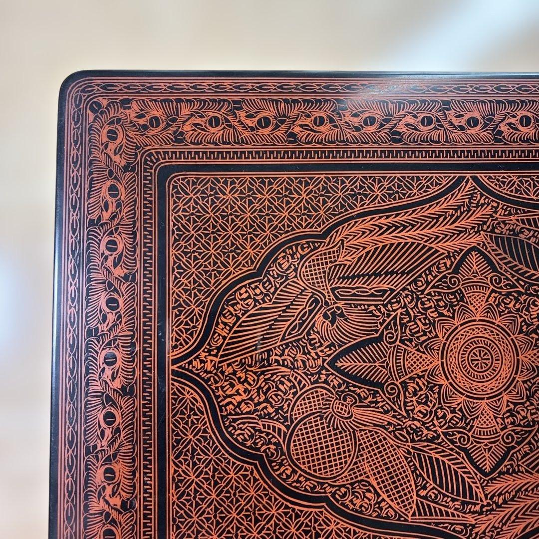 漆器 文箱 精緻な彫刻 赤黒