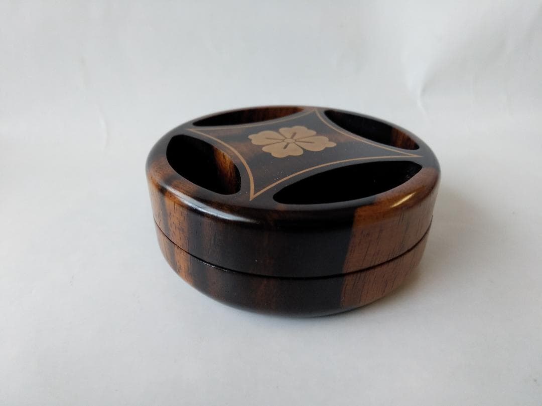 黒柿 七宝香合 蒔絵師 岡本康伸 作 香合 茶道具 懐石道具 共箱 栞 新品