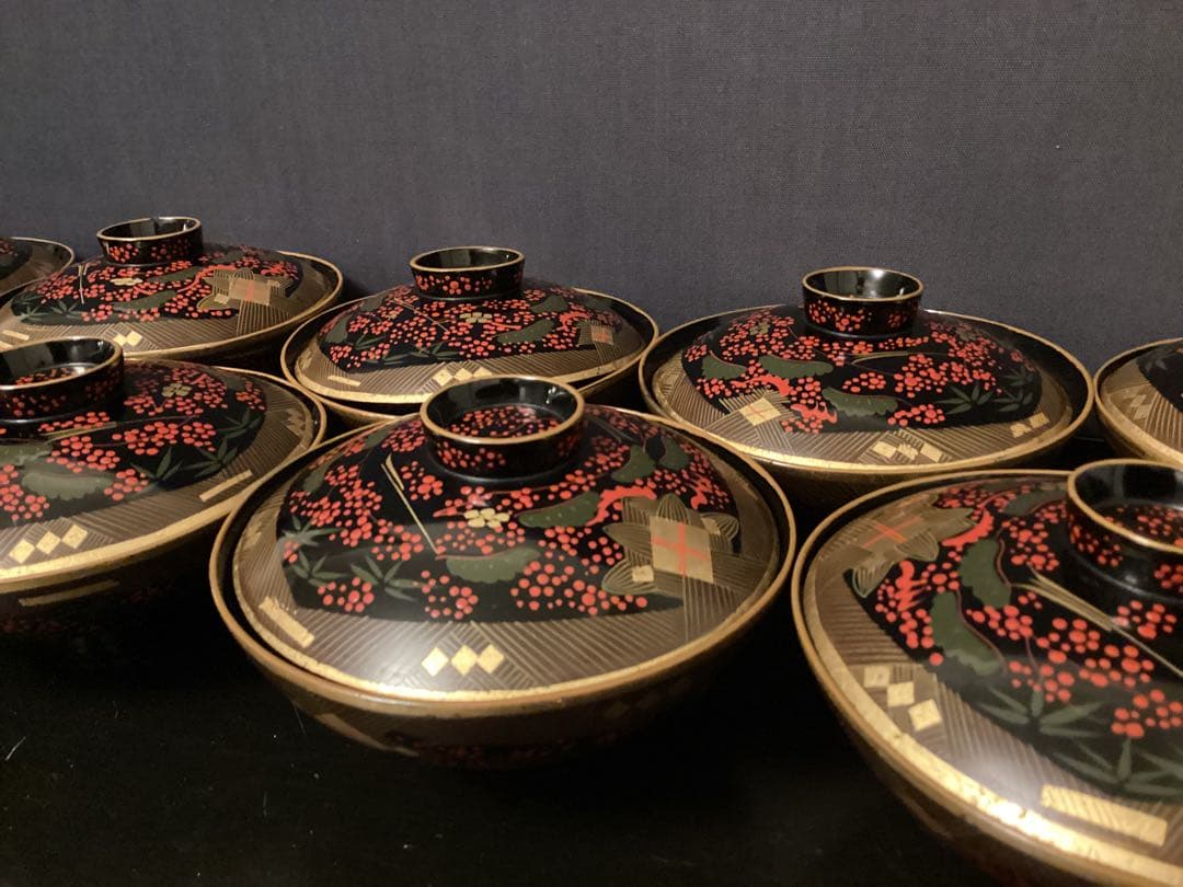 10客　木箱　懐石道具 吸物椀 漆器 60年前　お椀　工芸品 茶懐石南天 蒔絵
