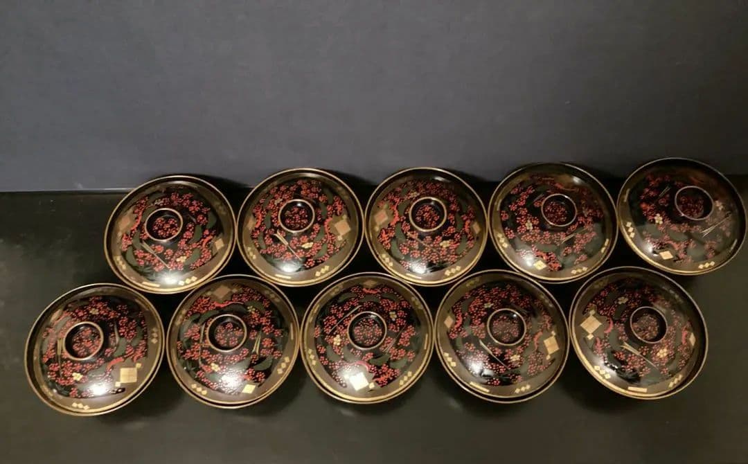 10客　木箱　懐石道具 吸物椀 漆器 60年前　お椀　工芸品 茶懐石南天 蒔絵