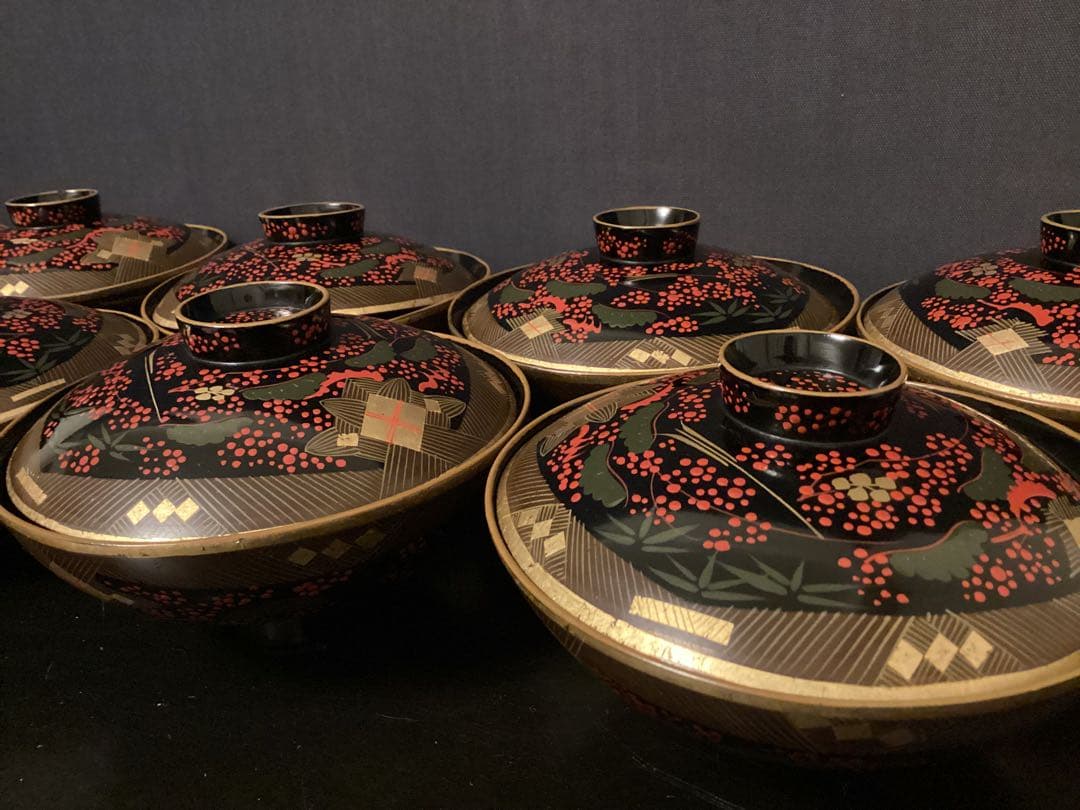 10客　木箱　懐石道具 吸物椀 漆器 60年前　お椀　工芸品 茶懐石南天 蒔絵