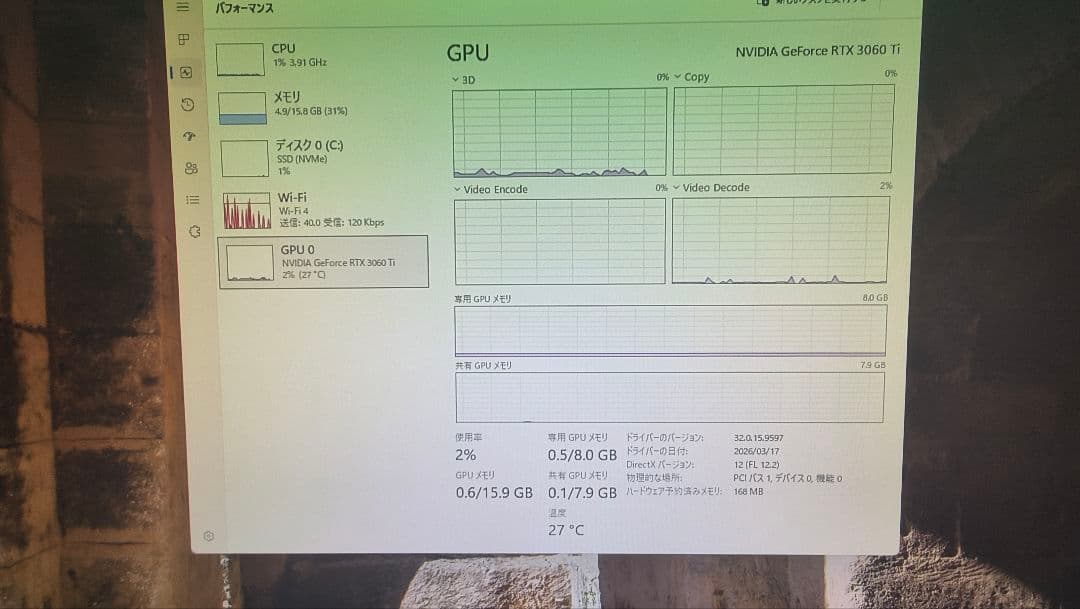 ZOTAC RTX 3060Ti Twin Edge 8G 動作確認済み