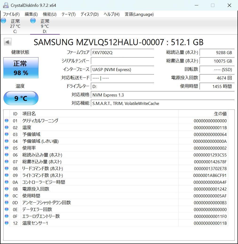 内蔵型SSD Samsung PM991 NVMe 512GB SSD