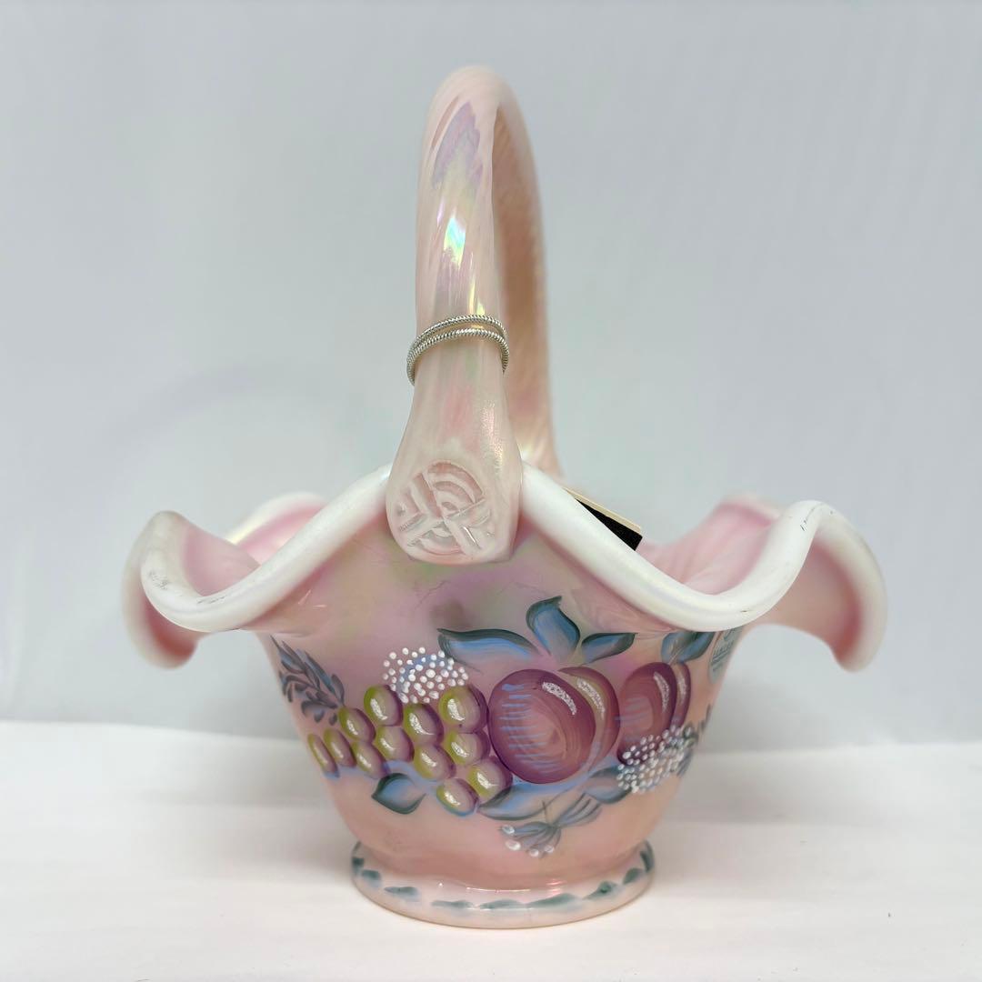 フェントン ロザリーニ カーニバル ガラス バスケット 花籠 ピンク