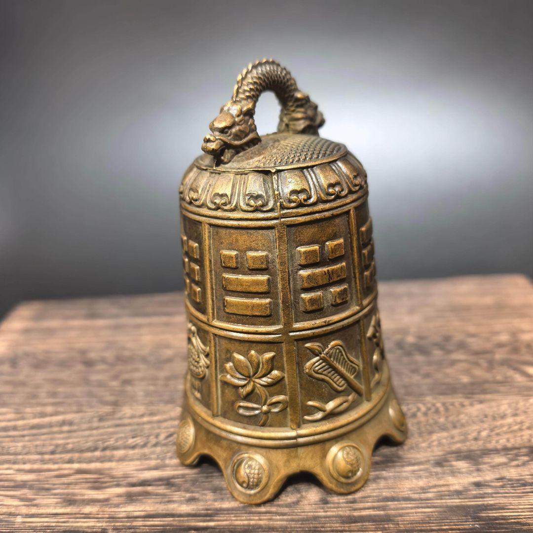 銅製 浮彫八仙銅鐘鈴 置物 書道具 文房具 装飾品 工芸品 美術品