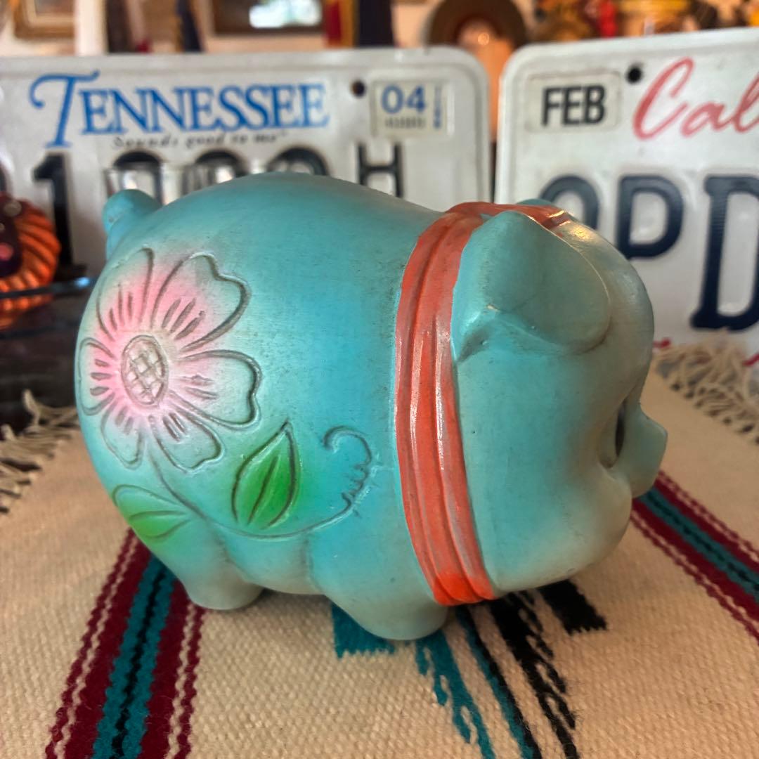 貴重！70's〜80's レトロな豚の花柄貯金箱　アメリカアンティーク　ヒッピー