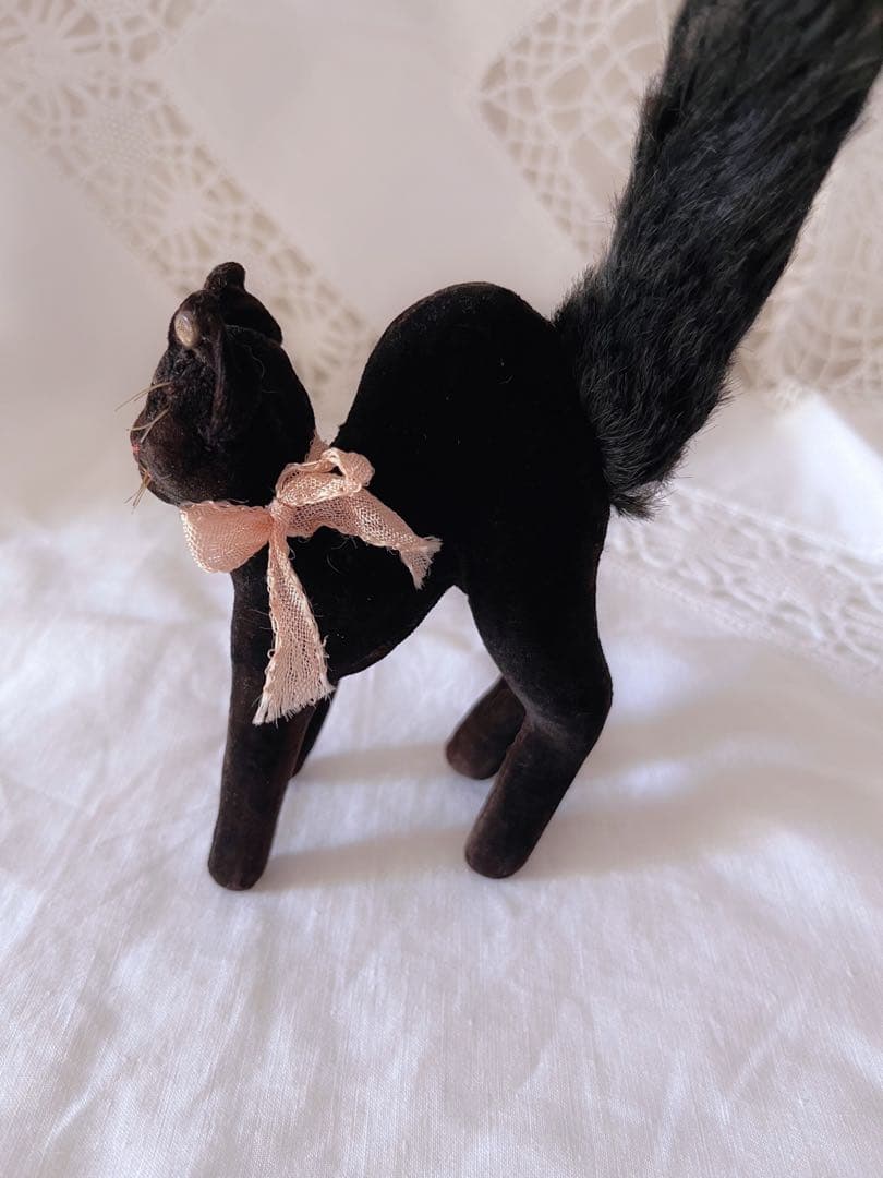 シュタイフ　オールドシュタイフ　アンティーク　黒ねこ　ドイツ　トムキャット