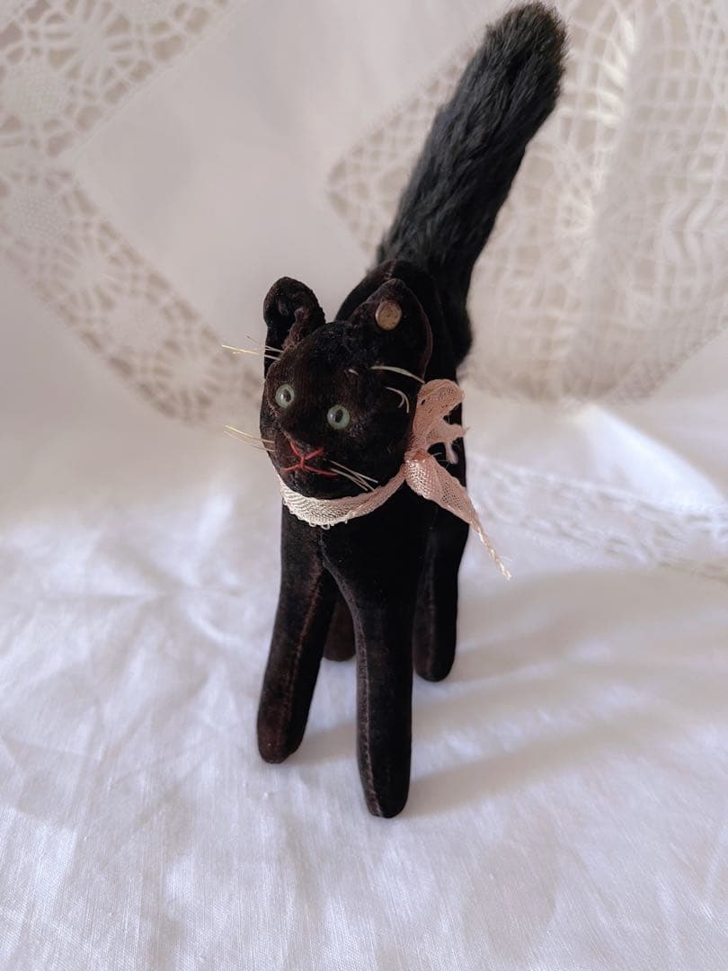 シュタイフ　オールドシュタイフ　アンティーク　黒ねこ　ドイツ　トムキャット