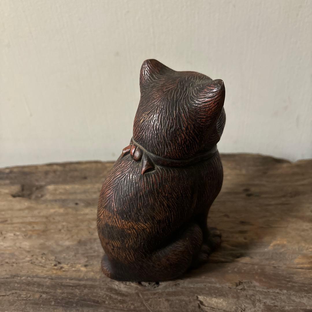 古備前招き猫　明治時代　古道具　アンティーク骨董 縁起物　眠り猫　福助　検李朝
