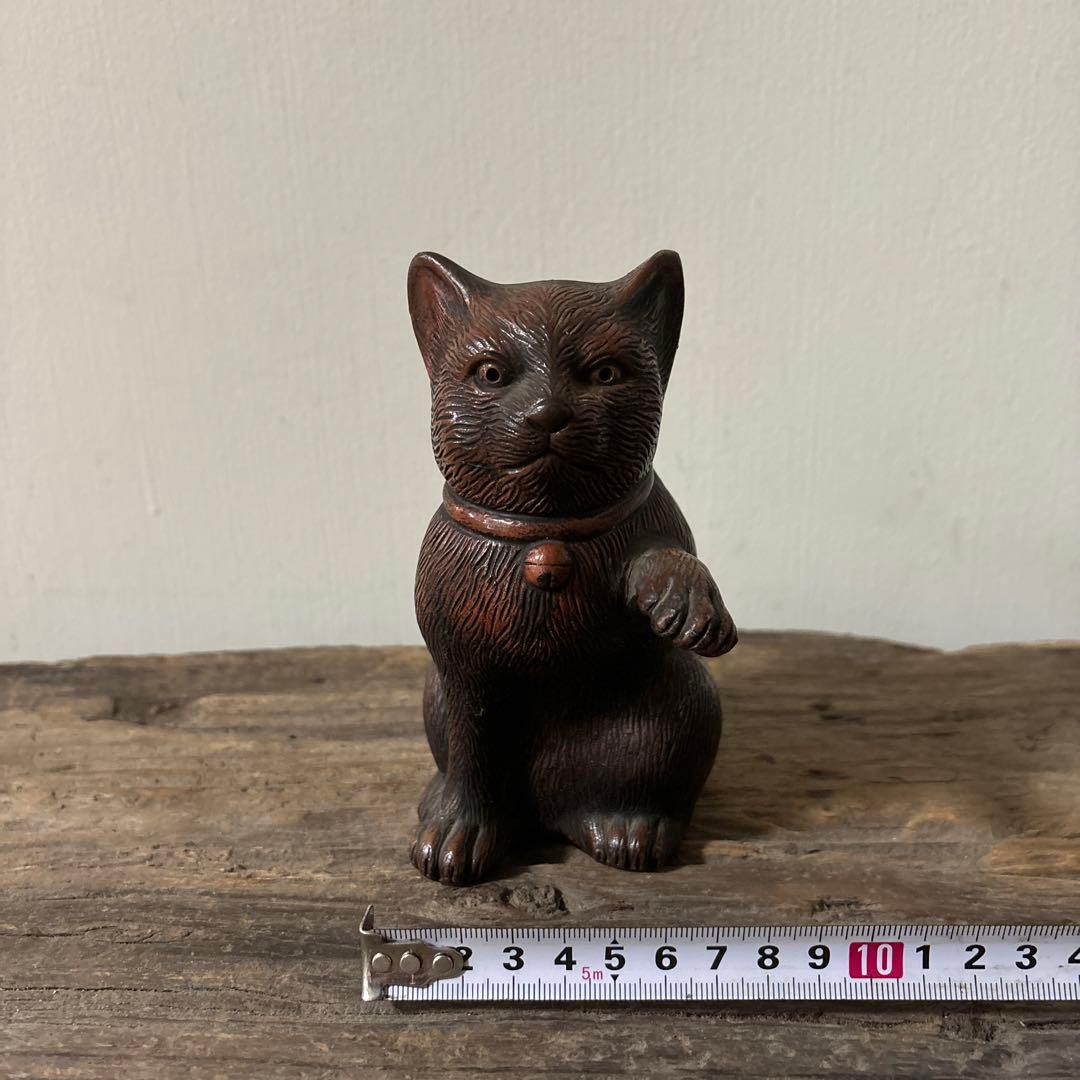 古備前招き猫　明治時代　古道具　アンティーク骨董 縁起物　眠り猫　福助　検李朝
