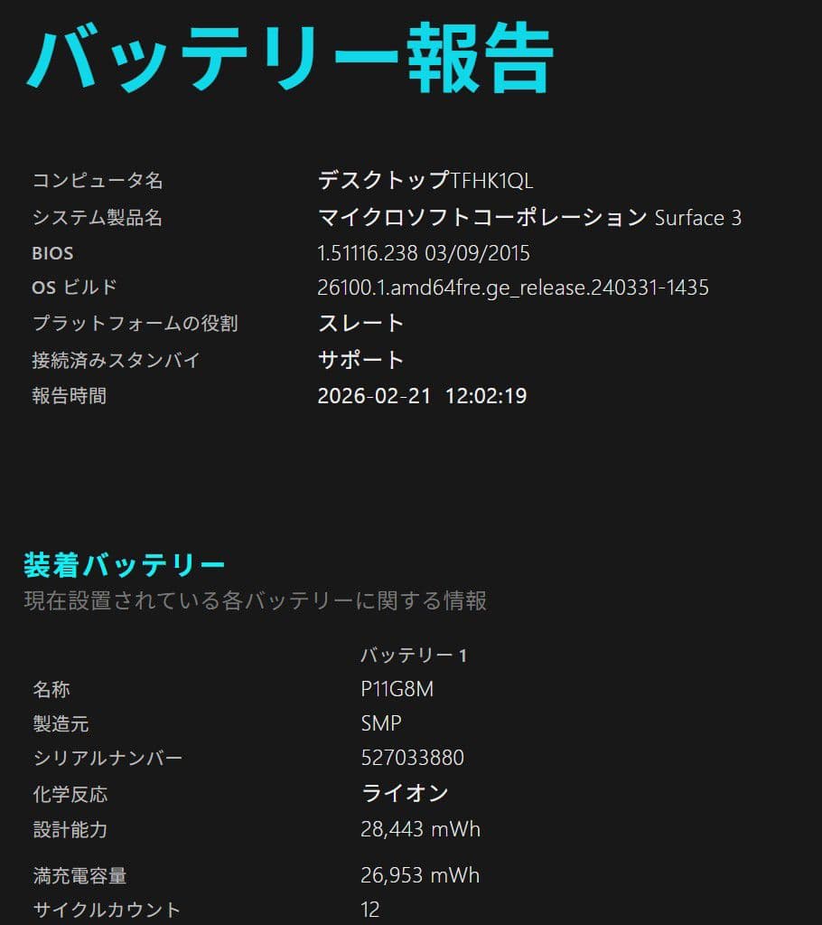 Windowsタブレット本体 Microsoft Surface 3 SSD128GB ROM4GB