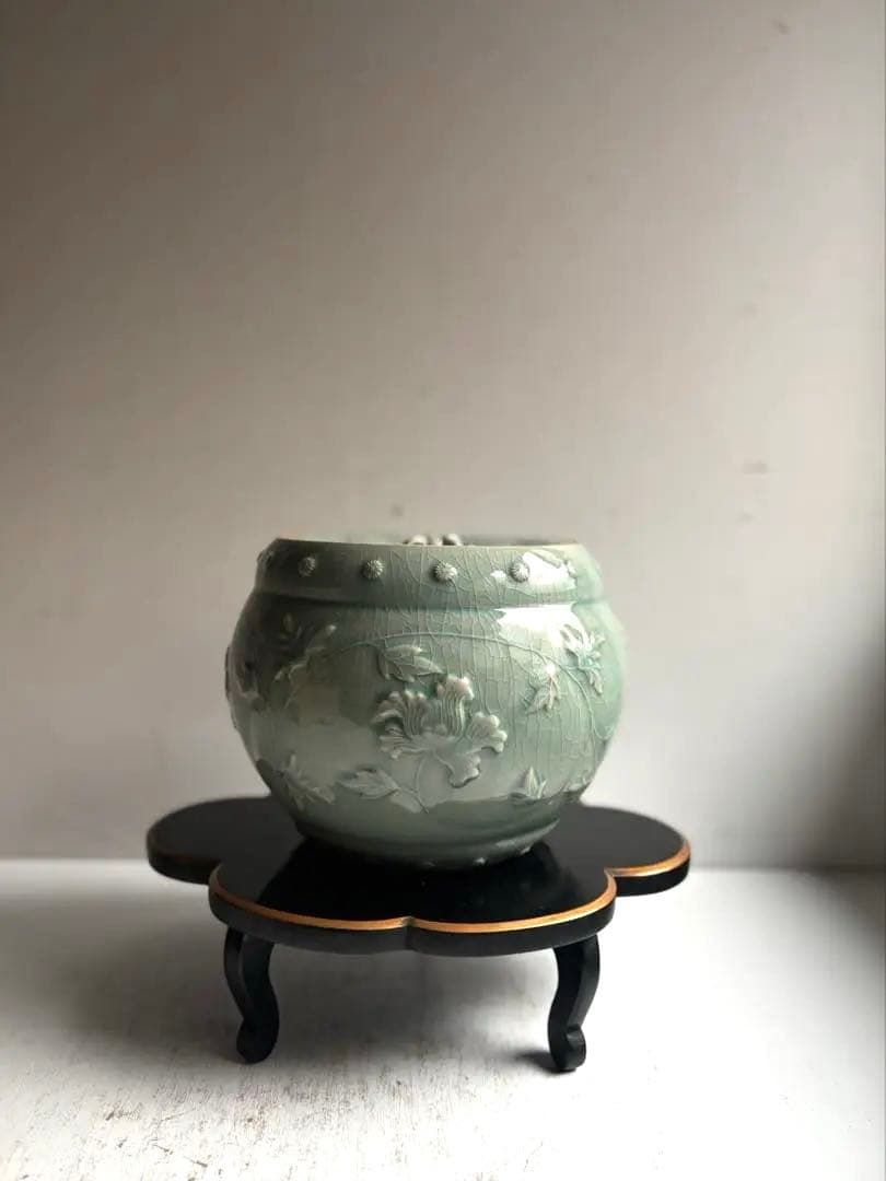 913 湖巖美術館所藏 東國窯 赫山方澈柱作 草蔓文高麗青磁水指 茶道具 高島屋