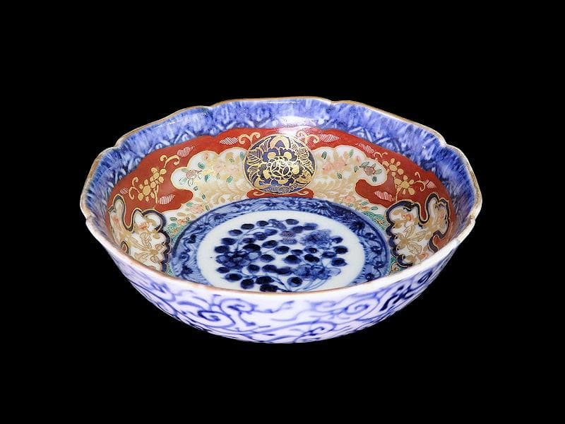大聖寺伊万里　金襴手 丸紋に草花の図　膾皿　５客　C243AS-CMd