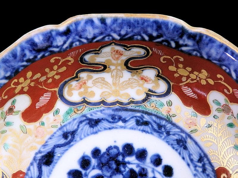大聖寺伊万里　金襴手 丸紋に草花の図　膾皿　５客　C243AS-CMd
