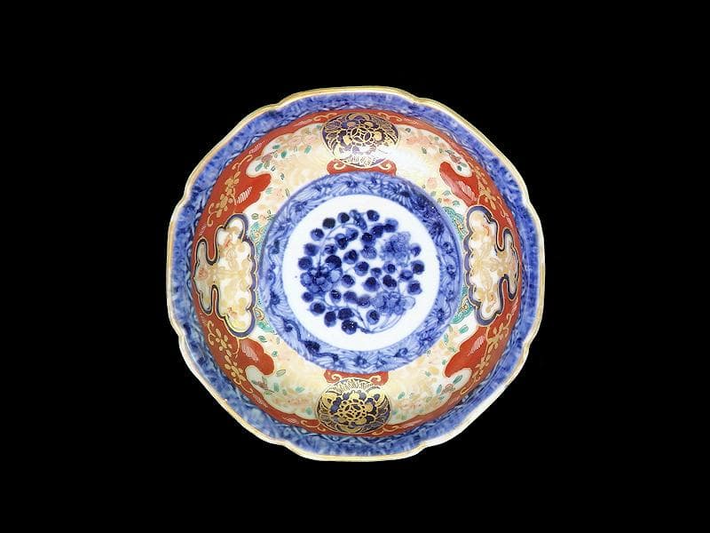 大聖寺伊万里　金襴手 丸紋に草花の図　膾皿　５客　C243AS-CMd