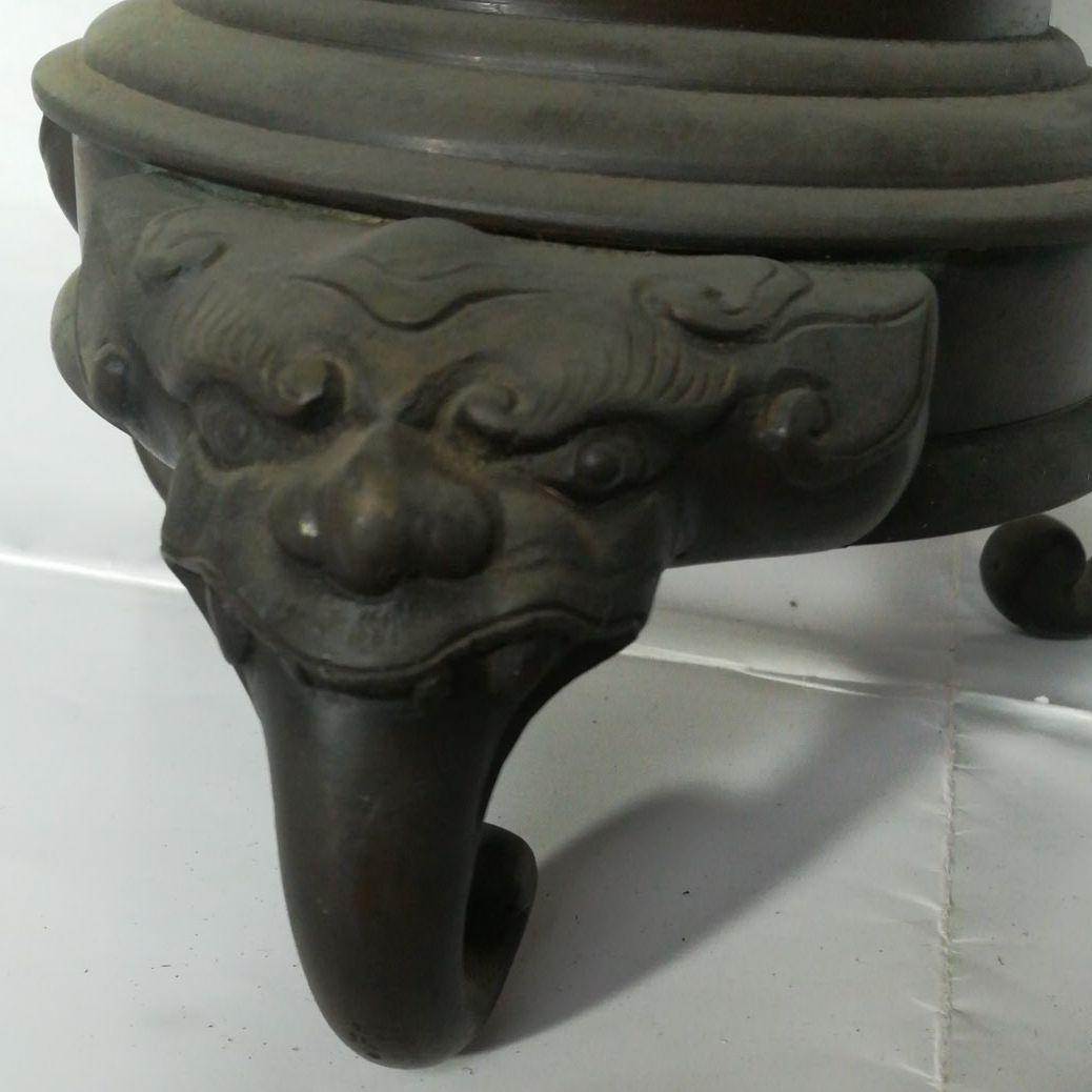 唐銅　水盤　薄端　中尾宗貞製造　獣両耳　獅子　華道具　工芸品　金属工芸