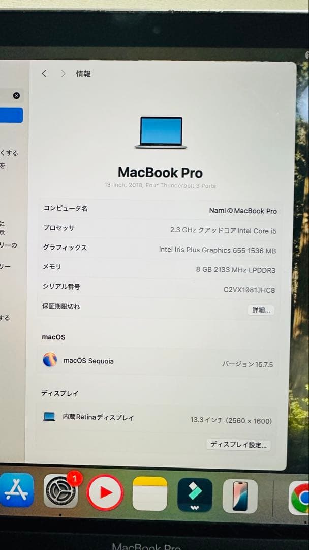 MacBook本体 Mac book pro 13-inch 2018