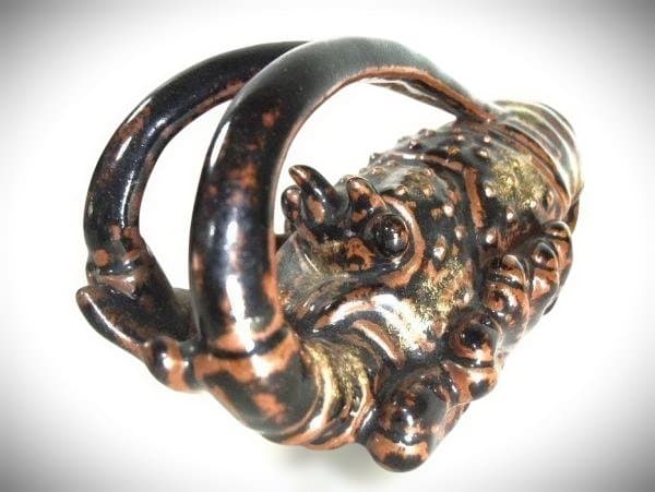 海老 巨匠「道林俊正」作 金彩 置物エビ 京焼 希少 逸品 共箱