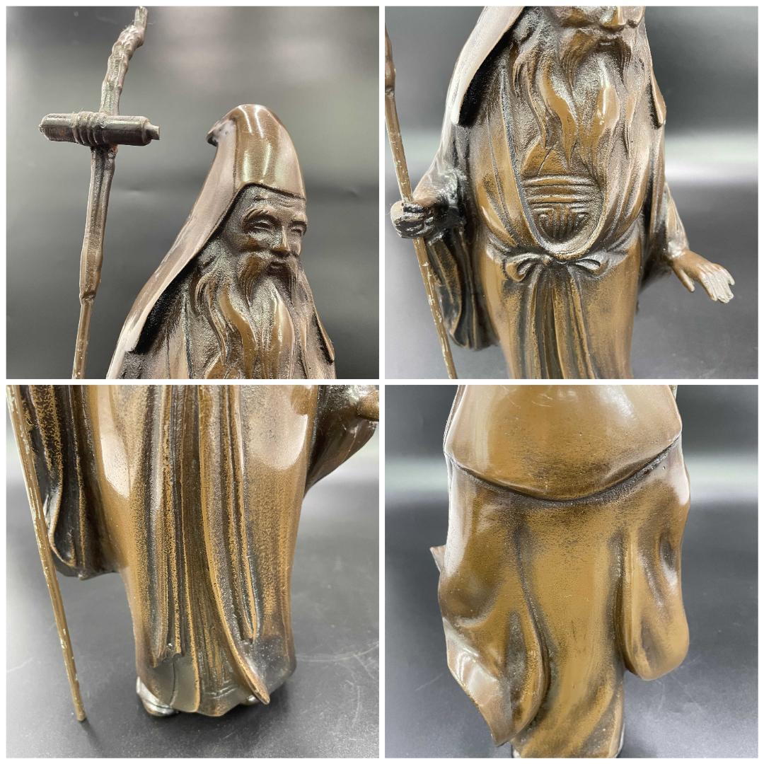 七福神 寿老人 鉄製 立像 鶴 仙人像 高さ38cm 重量3.3kg SB48
