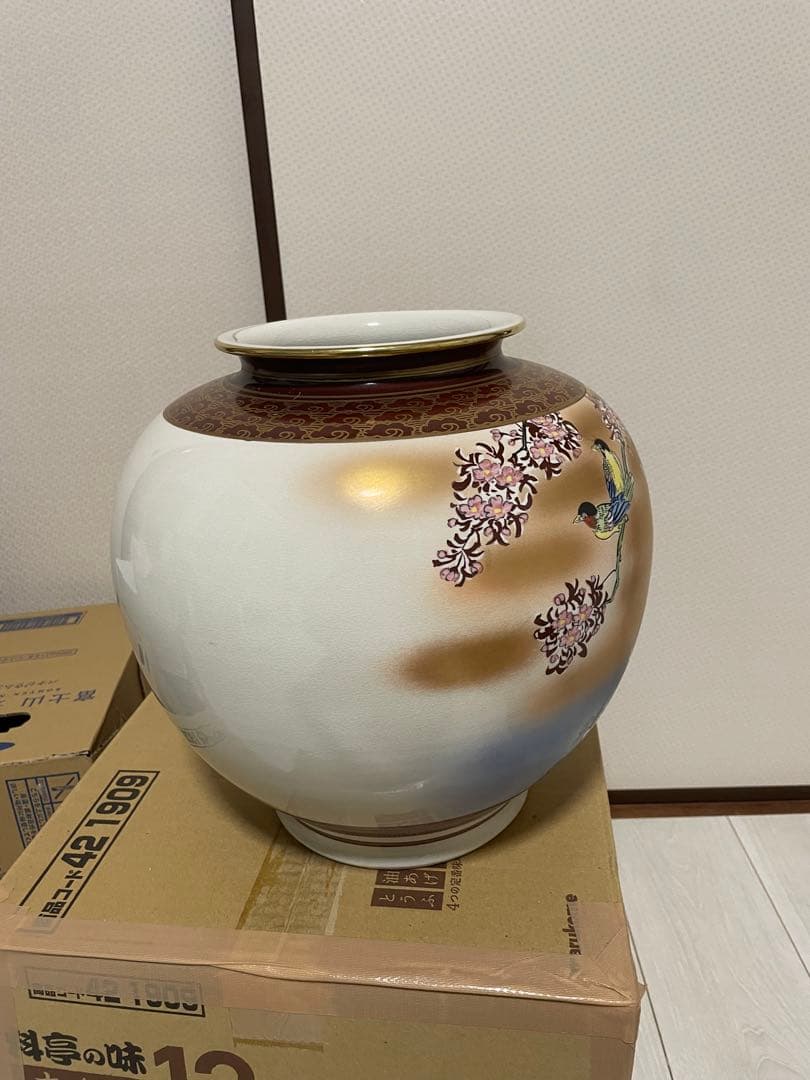 九谷焼 利平作 大花瓶 未使用品 台無し