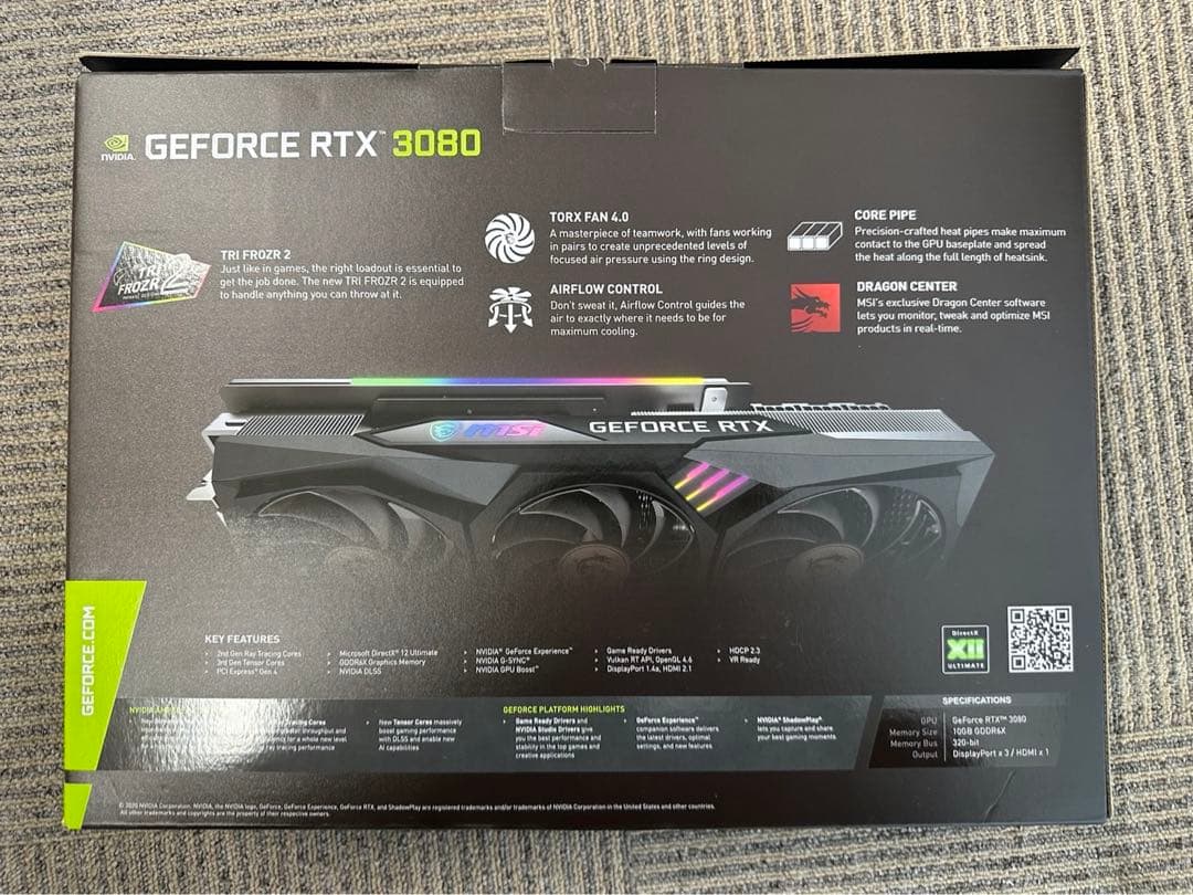 【中古】MSI GeForce RTX 3080 GAM Z TRIO 10G