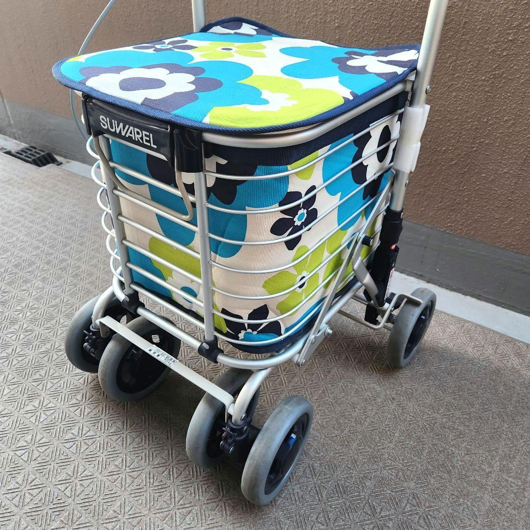 ユーバ産業 SUWAREL シルバーカー ショッピングカート 花柄ブルー　日本製
