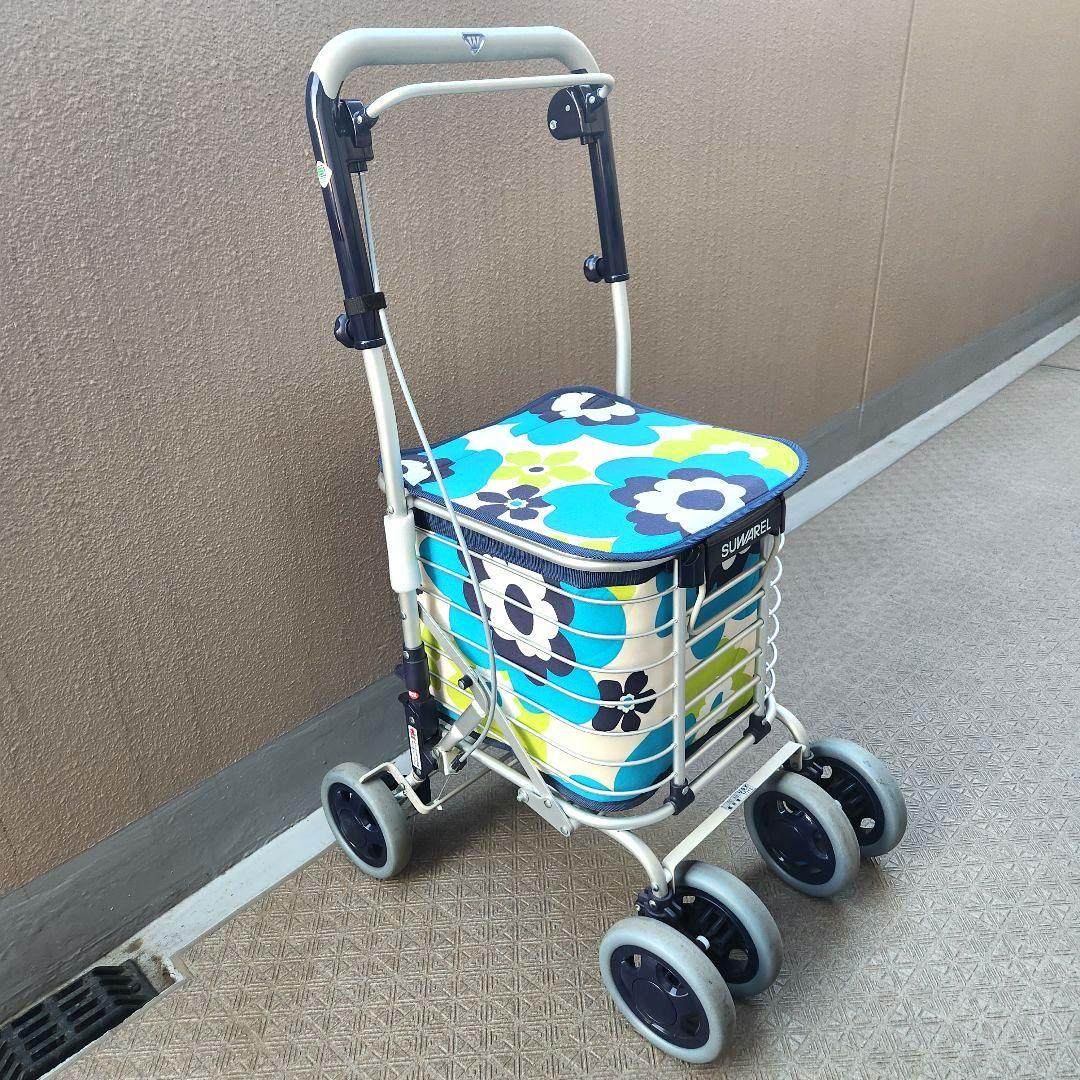 ユーバ産業 SUWAREL シルバーカー ショッピングカート 花柄ブルー　日本製