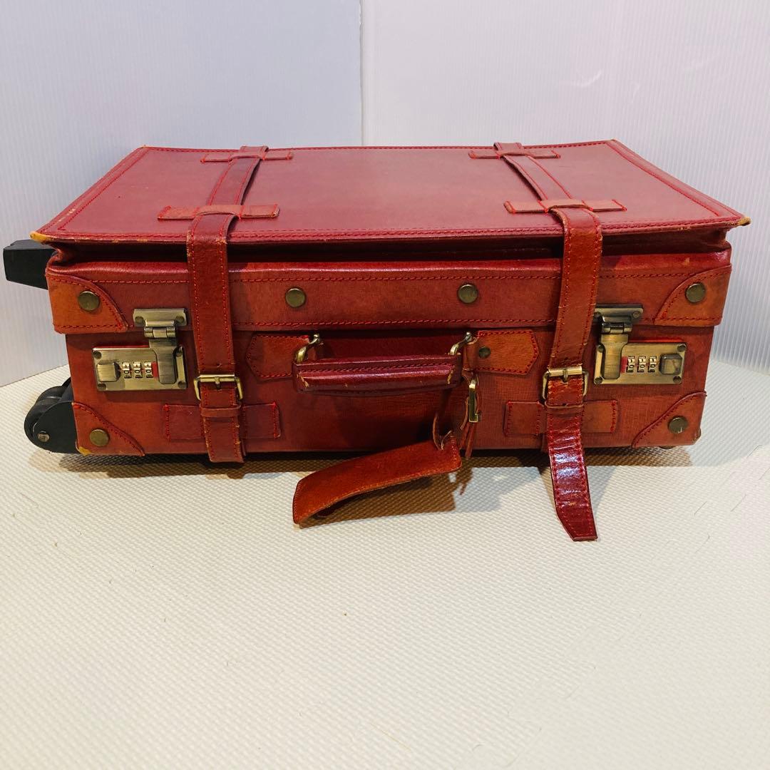 【良品】#648 Eurasia 豚革 レザー スーツケース レッド