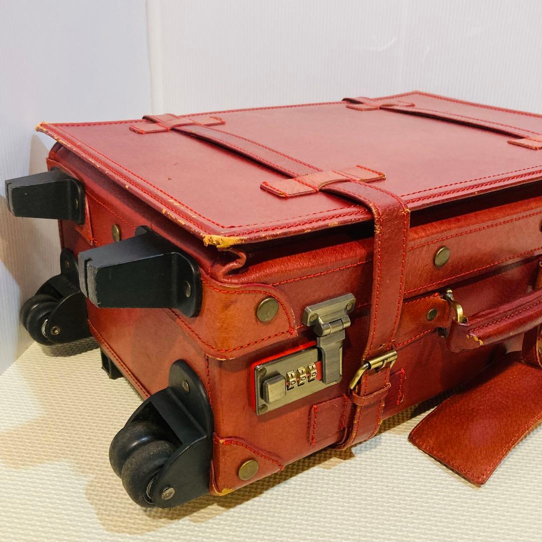 【良品】#648 Eurasia 豚革 レザー スーツケース レッド