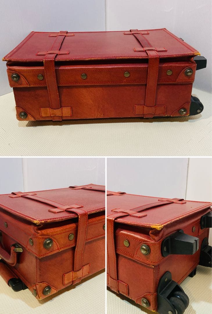 【良品】#648 Eurasia 豚革 レザー スーツケース レッド