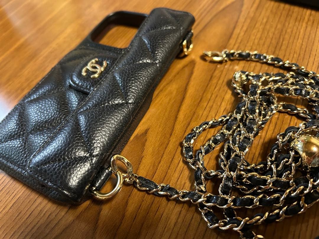CHANEL iPhone14Pro用ケース ブラック キャビアスキン