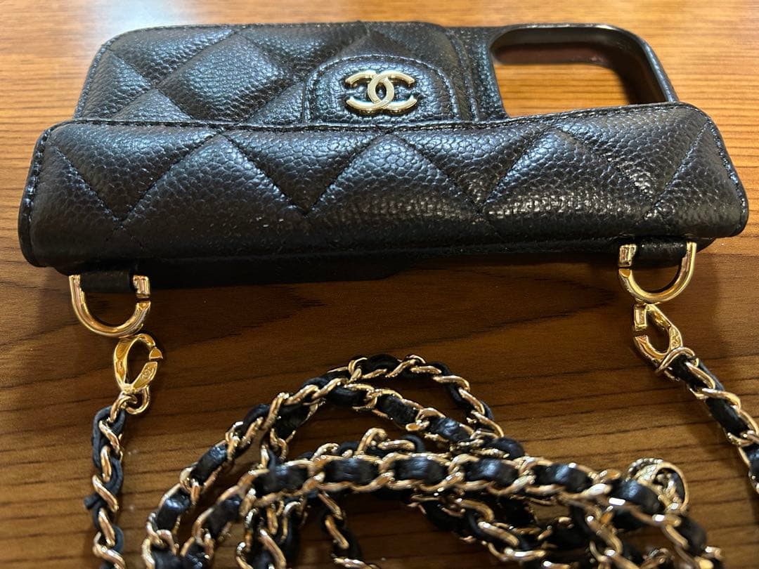 CHANEL iPhone14Pro用ケース ブラック キャビアスキン