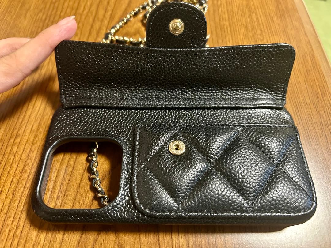 CHANEL iPhone14Pro用ケース ブラック キャビアスキン