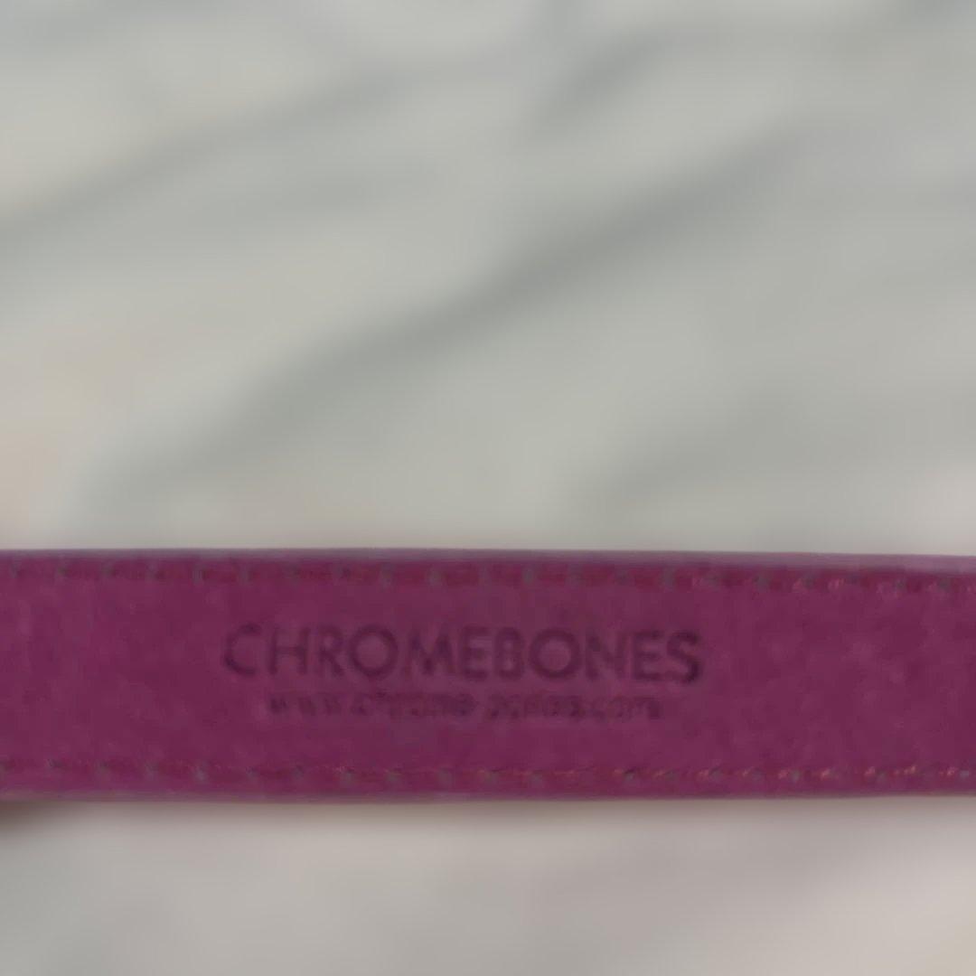 Chrome Bonesビジュー付きピンク　　リードと首輪セット　中型・大型犬用