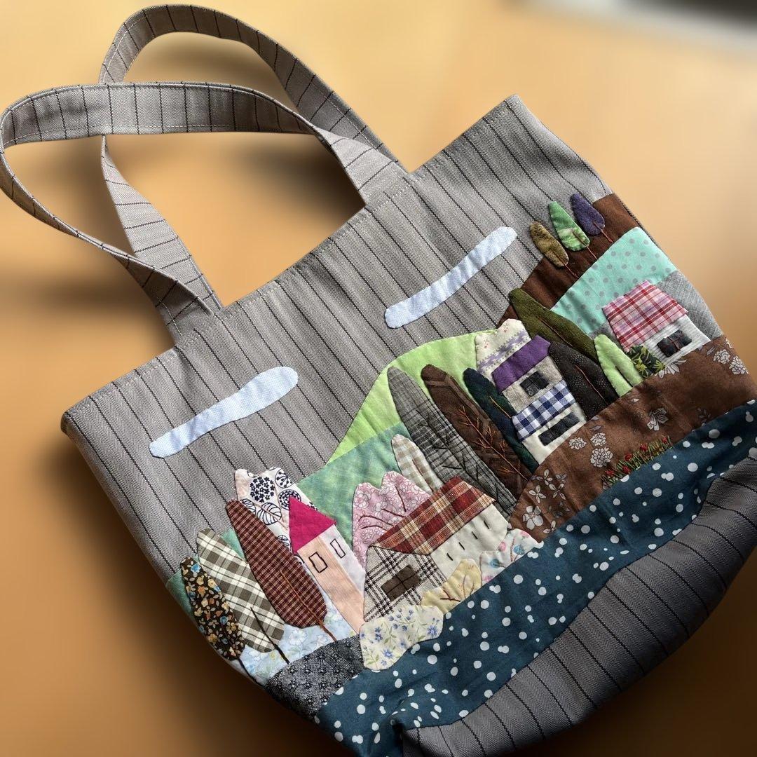 ハンドメイド パッチワークトートバッグ ストライプ