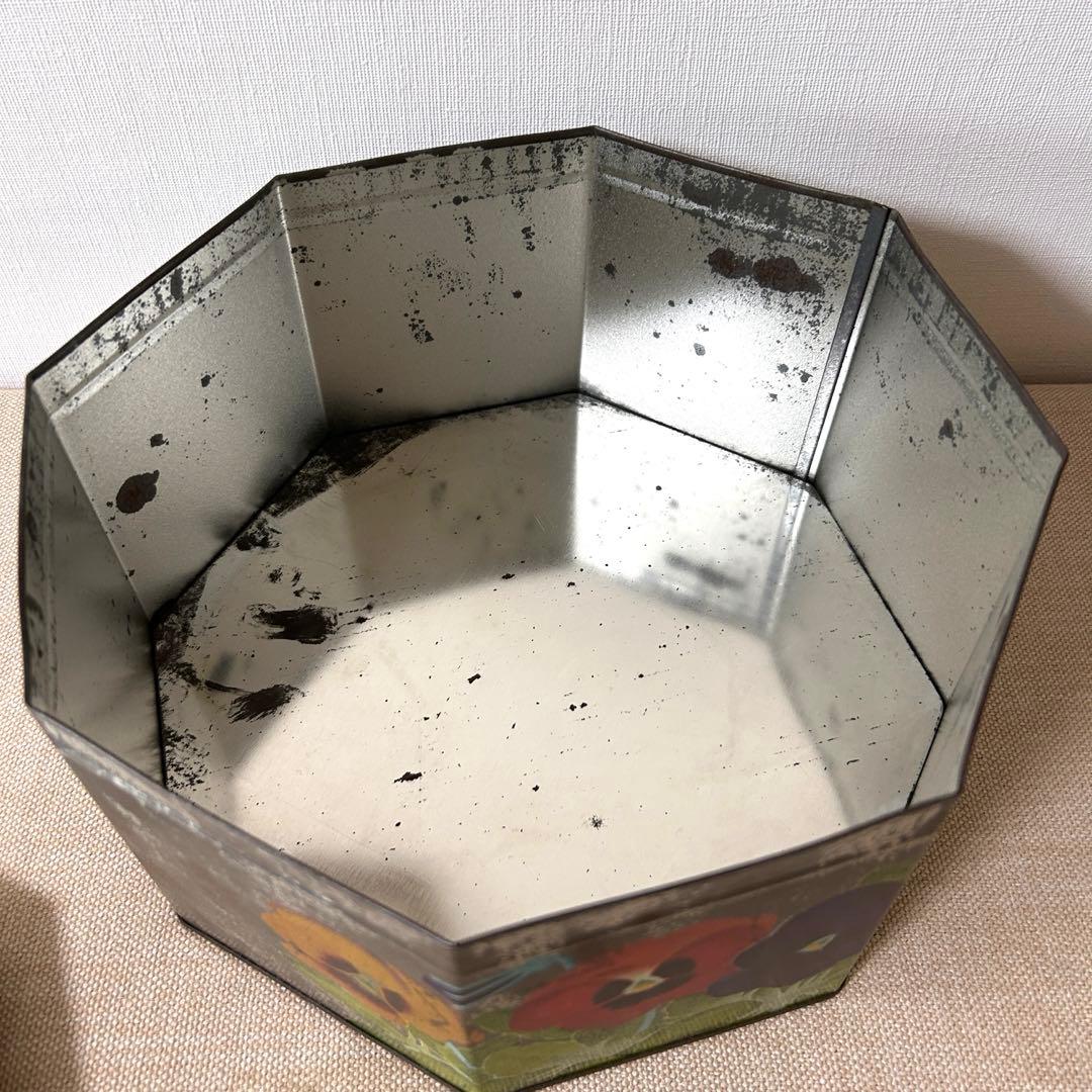 パンジー柄 八角形 ブリキ缶 西武百貨店