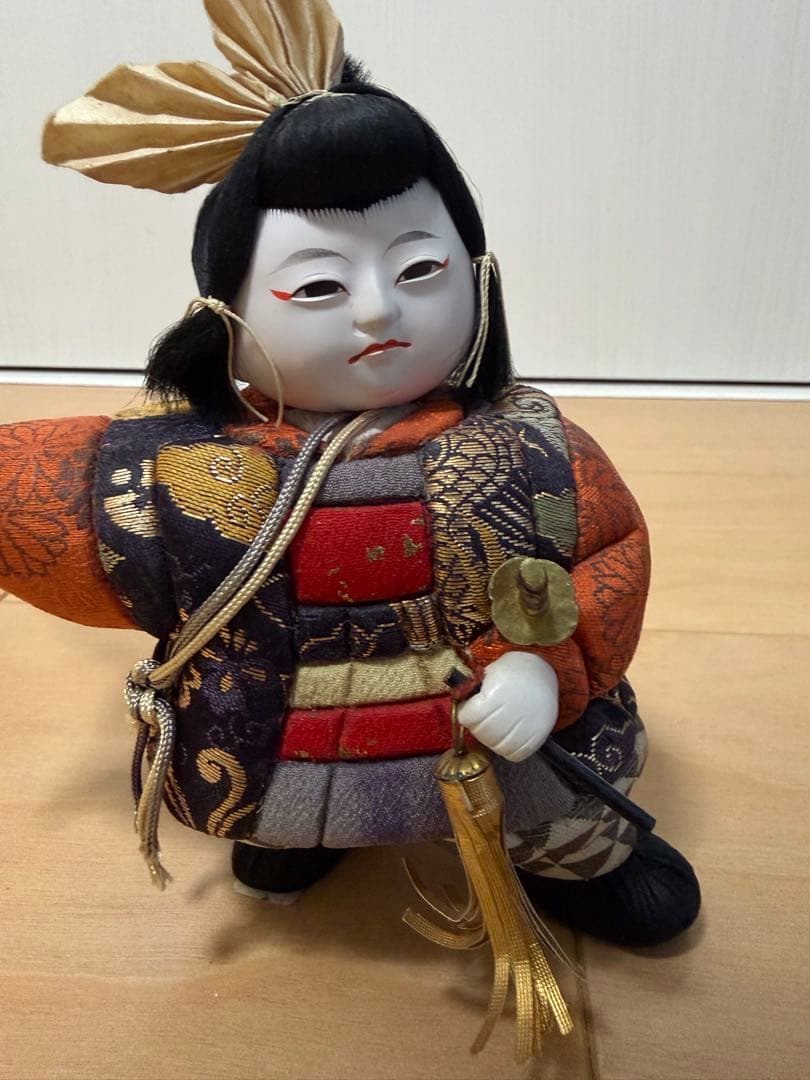 昭和レトロ 木目込み武者人形 日本一旗 桃太郎風 20cm 端午の節句
