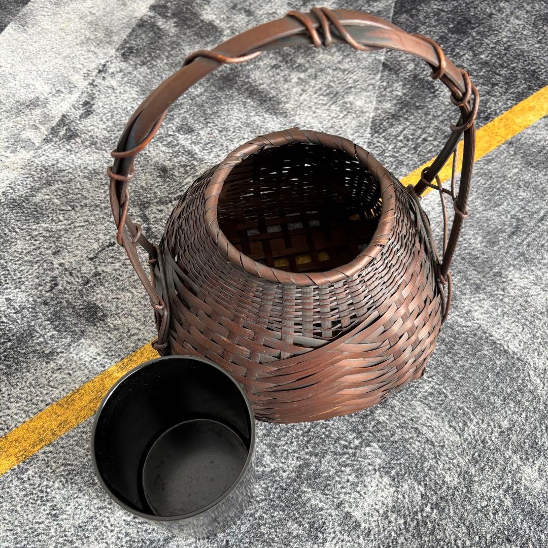 花籠 虎竹 竹細工 竹籠 花入れ 花器 茶道具 花篭 インテリア 花瓶 虎斑竹