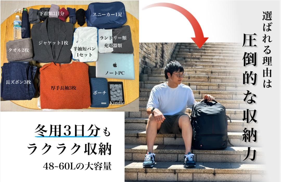 TRAVIC 2WAY bag 48L〜60L 自動圧縮機能