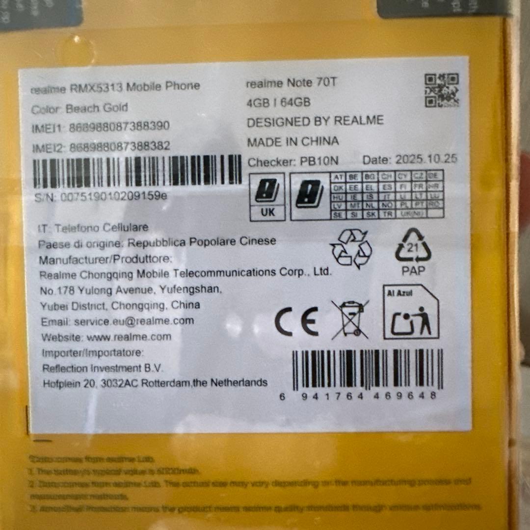 realme Note 70T 本体 4+64GB 新品2台セット