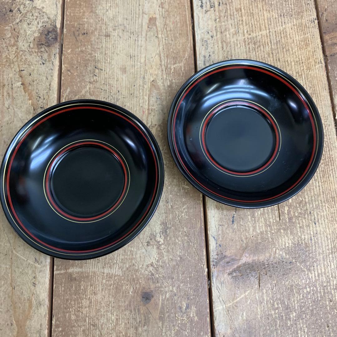 D-5 【5枚セット】漆器 茶托 黒塗り 朱線 2本ライン 伝統工芸 おもてなし