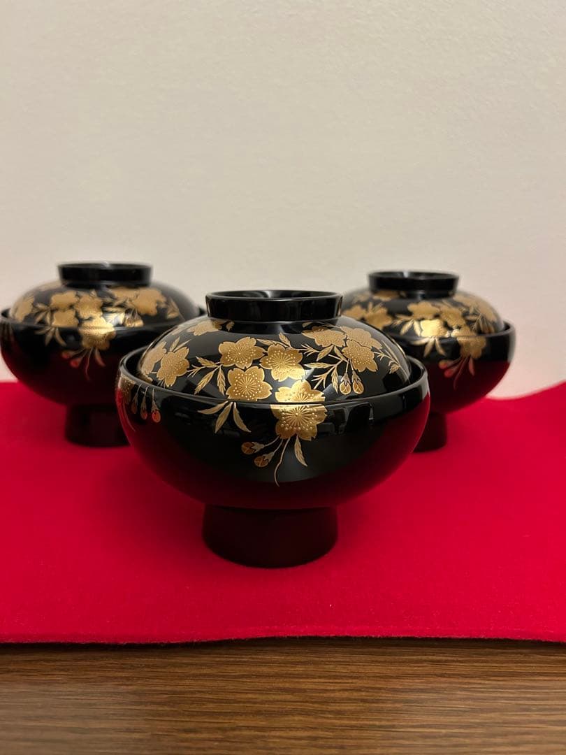 輪島塗　大椀　校重楼蒔絵五客