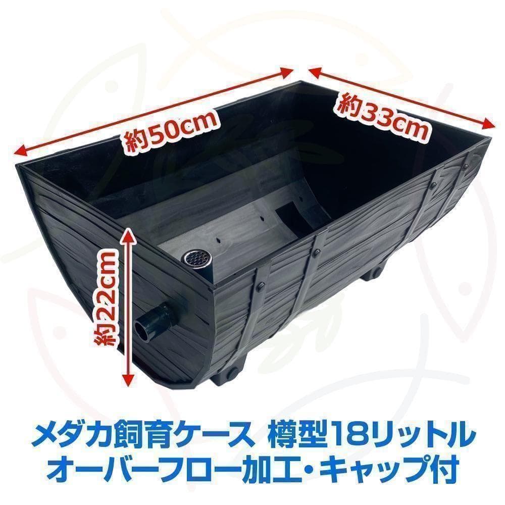 メダカ飼育ケース 樽型18㍑黒x3個 オーバーフロー付 金魚飼育容器 メダカ容器