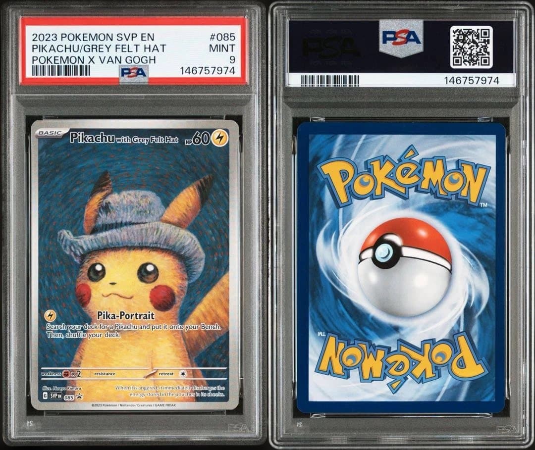 ゴッホピカチュウ グレーのフェルト帽 PSA9