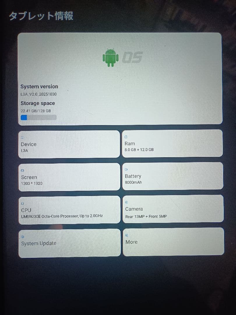 美品 LPad3A 11インチ 8000mAh T615 物理8GB最大20GB
