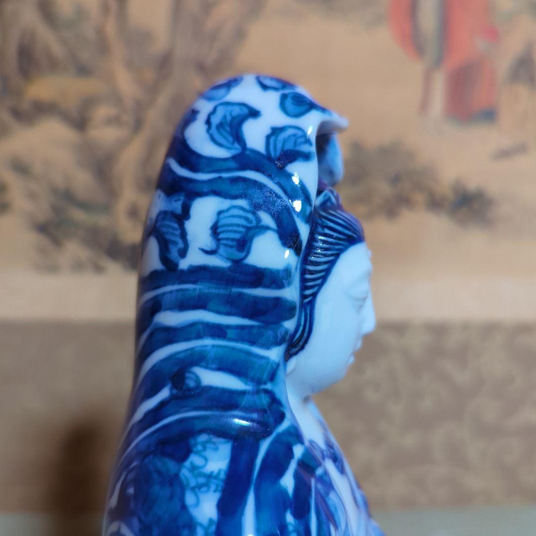 骨董品　陶芸　九谷焼　陶器置物　神像　仏像　染付観音菩薩像