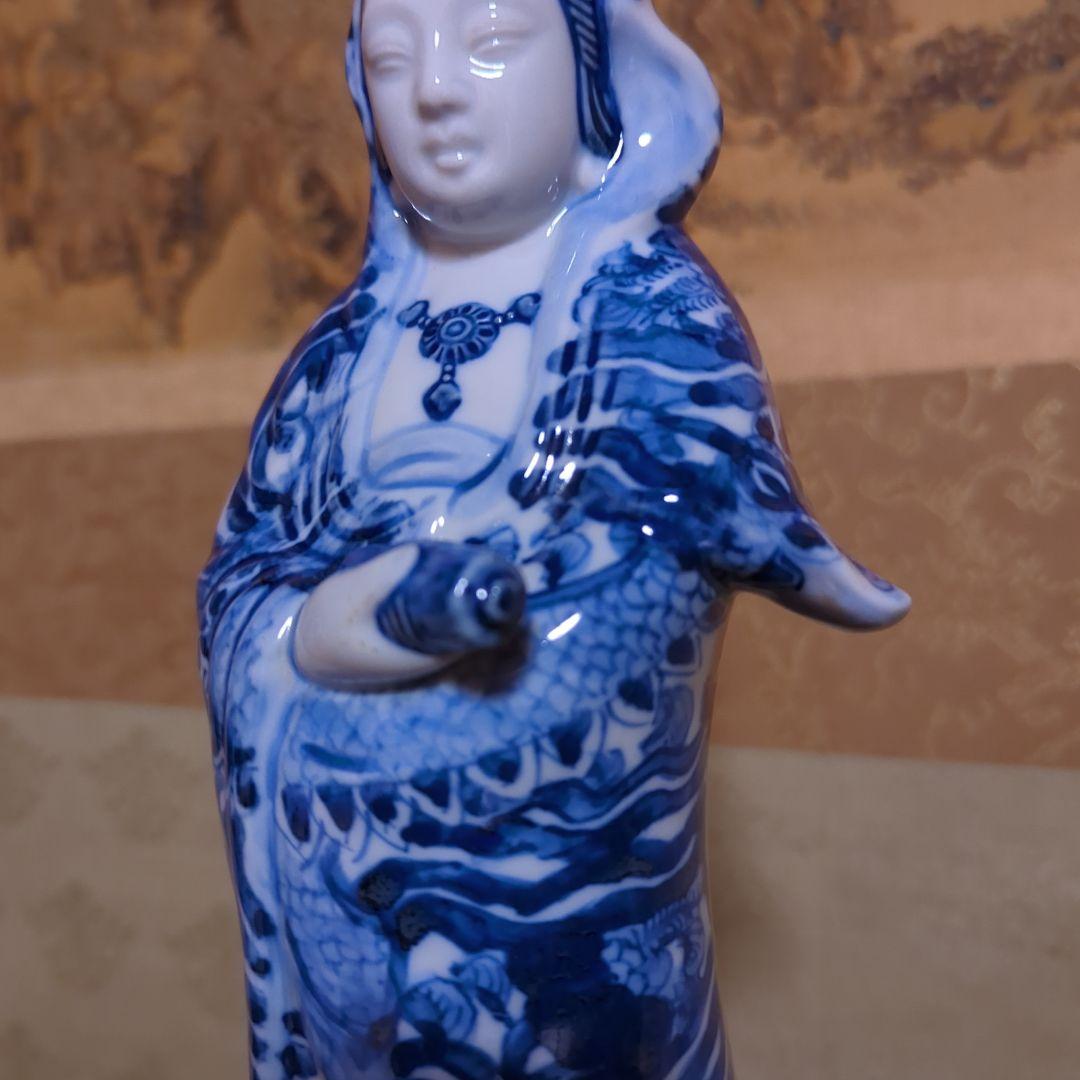 骨董品　陶芸　九谷焼　陶器置物　神像　仏像　染付観音菩薩像