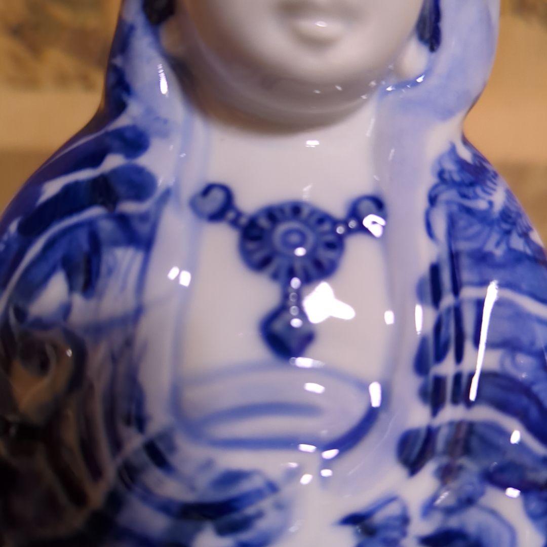 骨董品　陶芸　九谷焼　陶器置物　神像　仏像　染付観音菩薩像