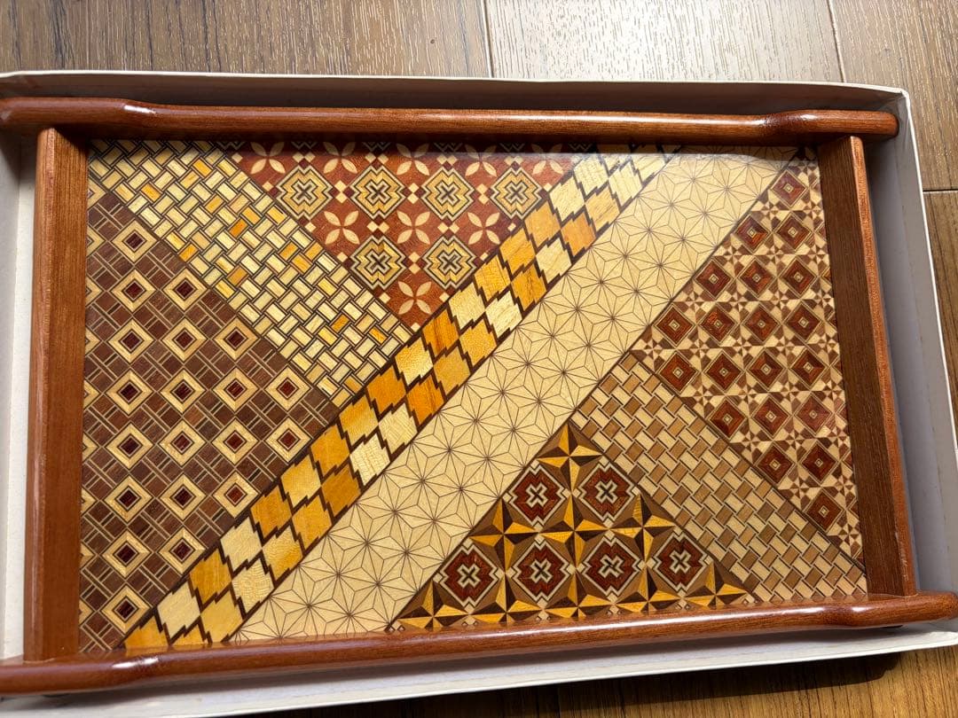 箱根寄木細工　お盆　（トレー　伝統工芸品　アンティーク）