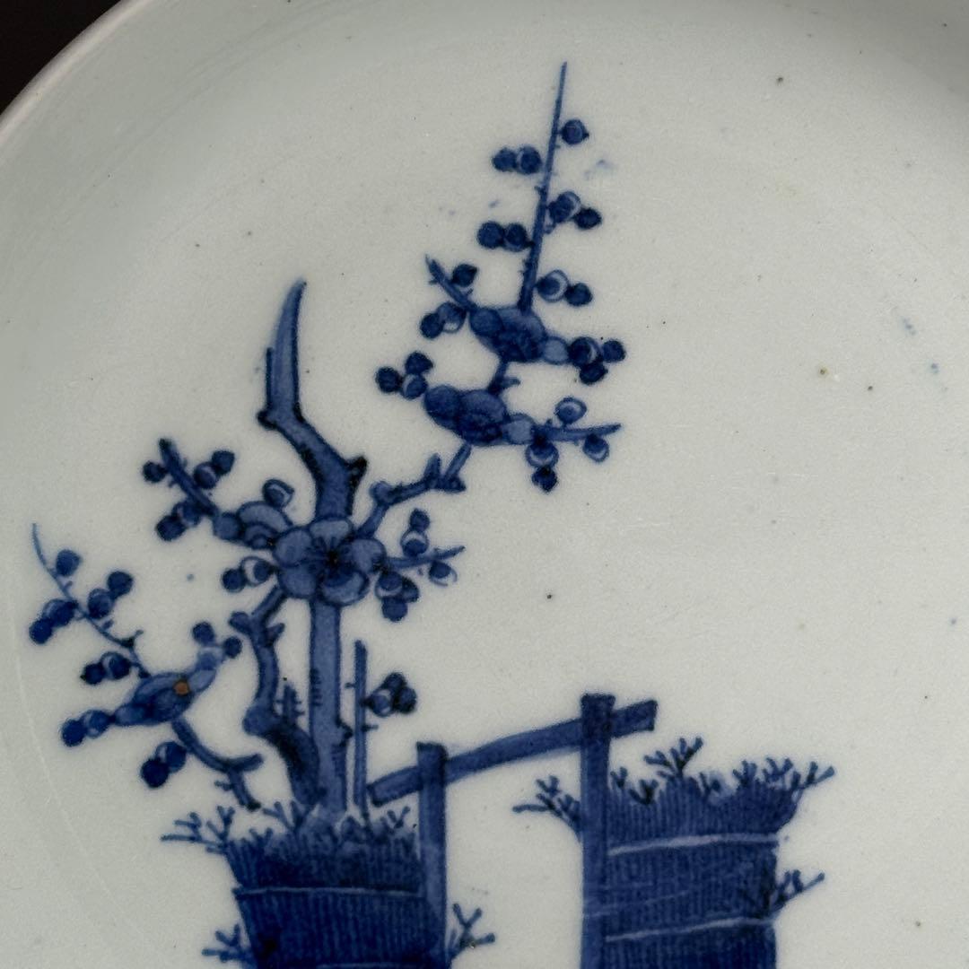 ◆藍九谷 柴垣梅文5寸皿 江戸時代前期寛文〜延宝期 1660年代〜1670年代◆